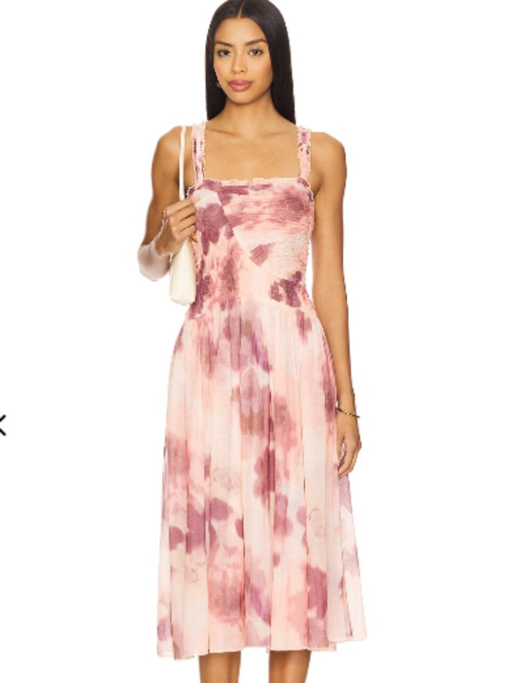 Free People Tessa Smocked Midi Dress Pink Floral Size M